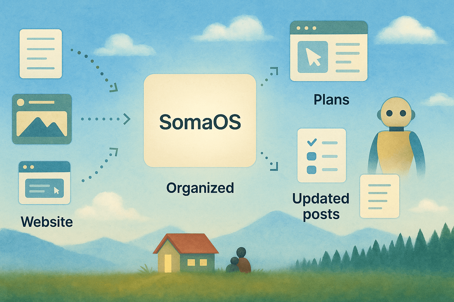 How Soma works: inputs → SomaOS → calm outputs